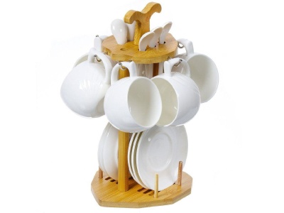 Изображение товара Чайный набор керамика 12 предметов 6 перс 230мл Daniks деревянная подставка (12шт/уп) в Миди Лтд