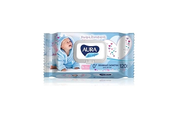 Изображение товара Салфетки влажные AURA ULTRA COMFORT 120шт с клапаном (12уп/кор) в Миди Лтд