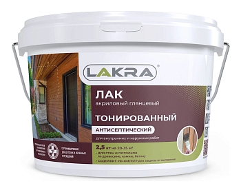 Изображение товара Лак водно-дисперсионный тонированный Лакра бесцветный 2,5л (144шт/уп) в Миди Лтд