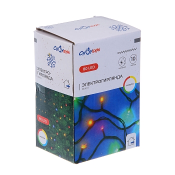 Изображение товара Гирлянда уличная вьюн Сноу Бум 80LED 10м свечение мульти, мерцание, коннектор ПВХ зеленый 220В в Миди Лтд