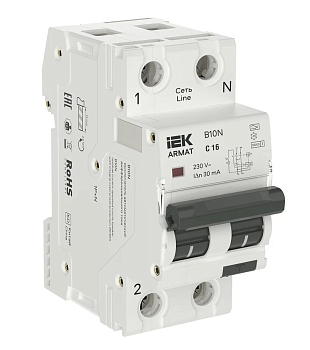 Изображение товара Автоматический выключатель 2P (1P+NP) 16А 30мА х-ка С тип А АВДТ В10N 36мм IEK в Миди Лтд