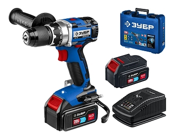 Изображение товара Дрель-шуруповерт аккумуляторная ЗУБР Т7 20В Профессионал 2 АКБ (4Ач) бесщеточная в кейсе в Миди Лтд