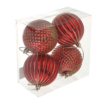 Изображение товара Набор шаров СНОУ БУМ 8см, 4шт, цвет красный с золотом в Миди Лтд