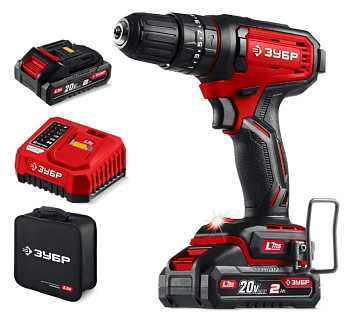 Дрель-шуруповерт ударная ЗУБР 20В 2 АКБ (2Ач) сумка - фото в Миди Лтд Изображение товара Дрель-шуруповерт ударная ЗУБР 20В 2 АКБ (2Ач) сумка в Миди Лтд