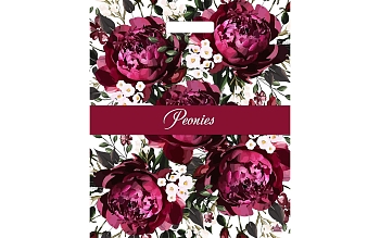 Пакет с вырубной ручкой Бордовые пионы 38*45см 60мк ТИКО Глянец (50 шт/уп)  - фото в Миди Лтд Изображение товара Пакет с вырубной ручкой Бордовые пионы 38*45см 60мк ТИКО Глянец (50 шт/уп)  в Миди Лтд