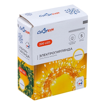 Изображение товара Гирлянда нить росы мишура СНОУ БУМ 200LED 5 м пост.свечение шампань 220В, цвет медный в Миди Лтд
