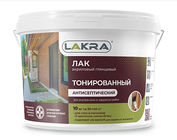 Изображение товара Лак водно-дисперсионный тонированный Лакра бесцветный 10л (44шт/уп) в Миди Лтд