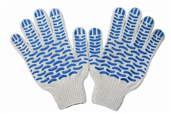 Изображение товара Перчатки х/б 6 нитей 10 класс ПВХ Волна Белые (10шт/уп) (250шт/мешок) в Миди Лтд