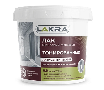 Изображение товара Лак водно-дисперсионный тонированный Лакра бесцветный 0,9л (6шт/уп 432шт/уп) в Миди Лтд
