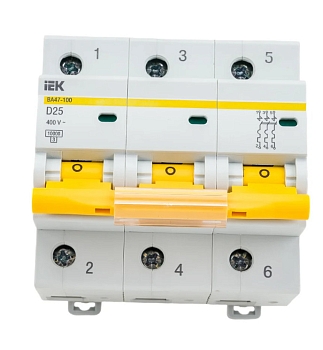 Изображение товара Автоматический выключатель ВА47-100 3Р 25А 10кА х-ка D ИЭК в Миди Лтд